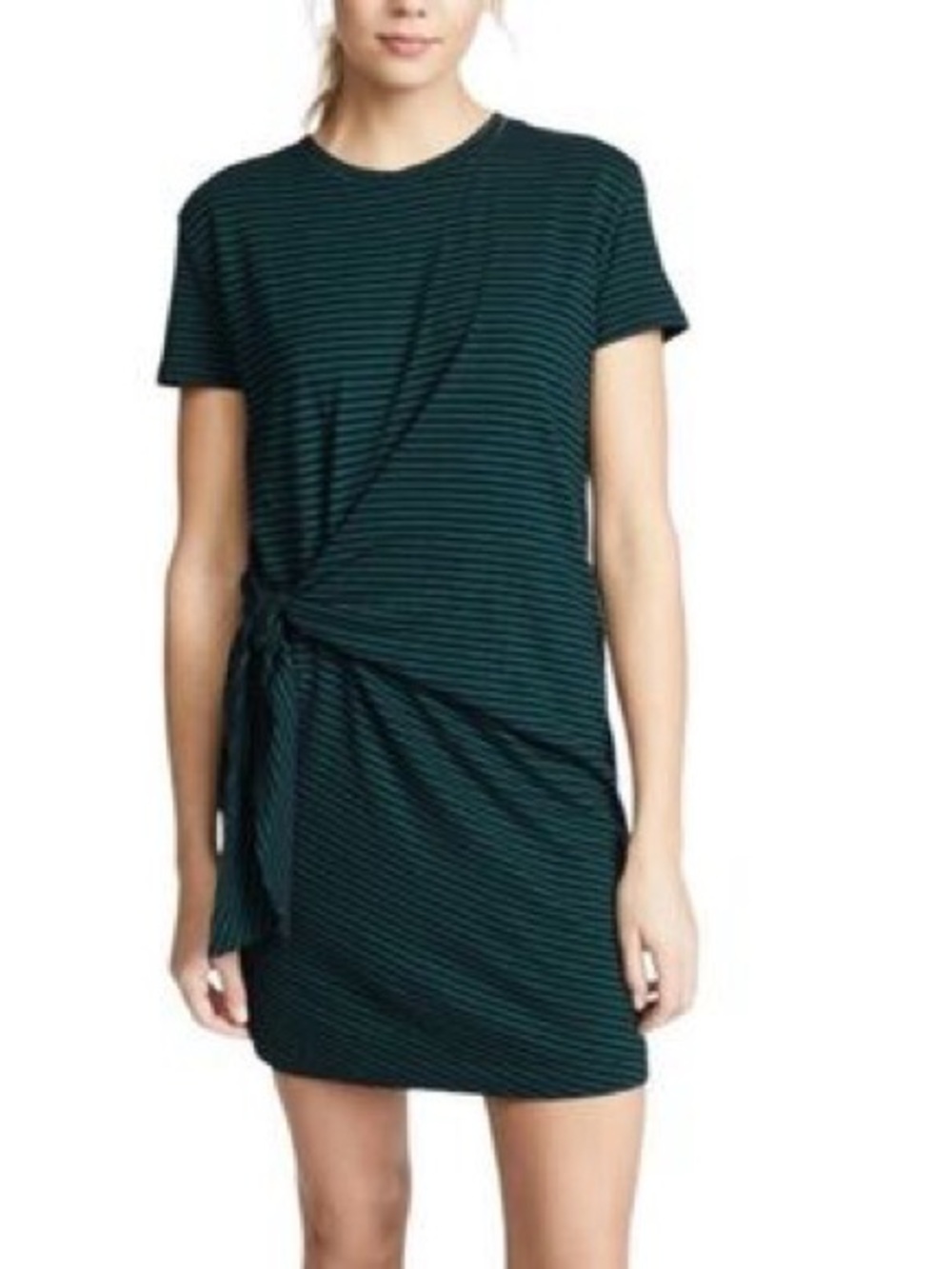 Vince Classic Stripe Side Tie Dress Size S Green/Navy Stretch